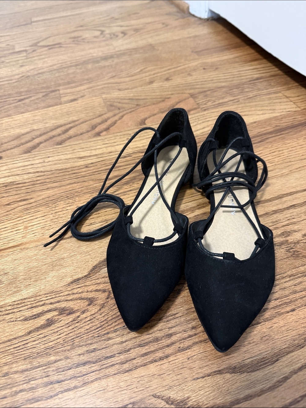 Chinese Laundry Black Lace-Up Pointed Flats with Ankle Ties